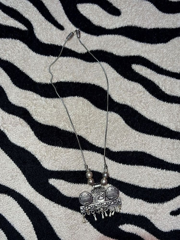 Ethnic Silver Oxidized Pendant Necklace