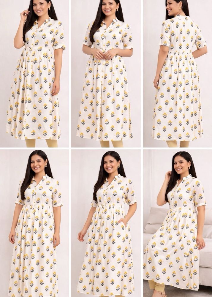 Floral Print White Cotton Kurta