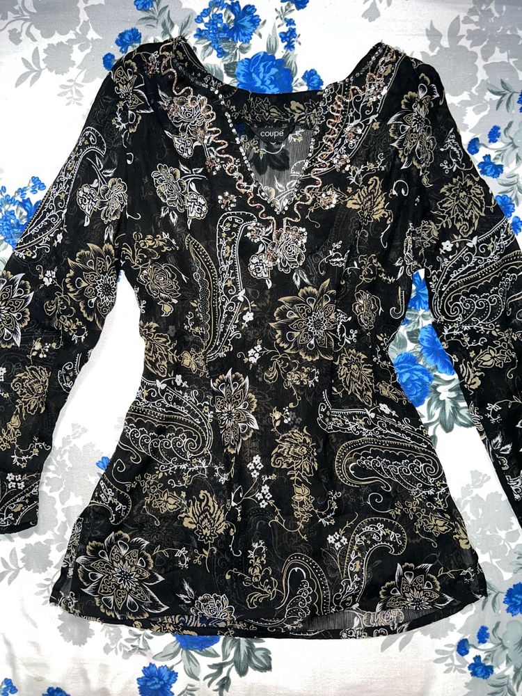 Paisley Print Long Sleeve Top