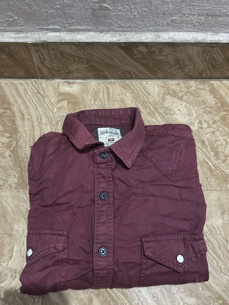 Men's Maroon Casual Shirt