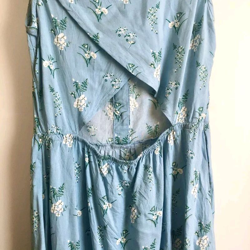 H&amp;m Blue Floral Sleeveless Dress