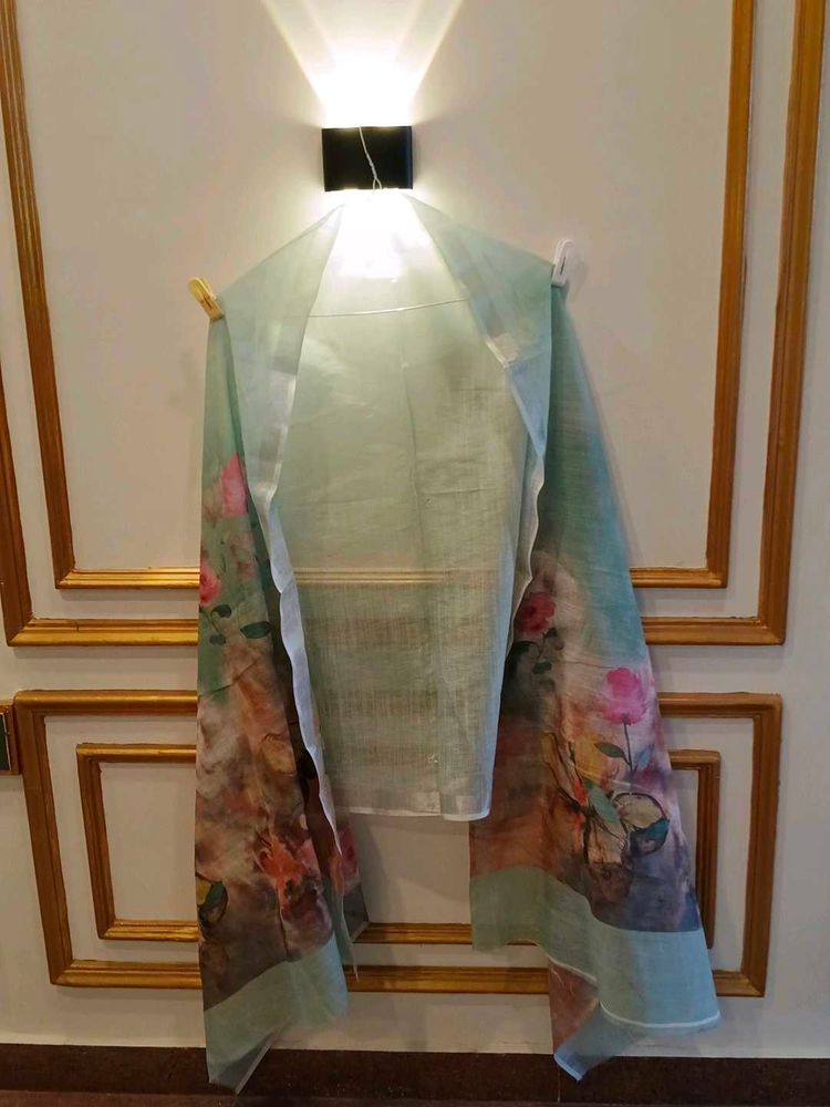 Elegant Floral Print Linen Dupatta