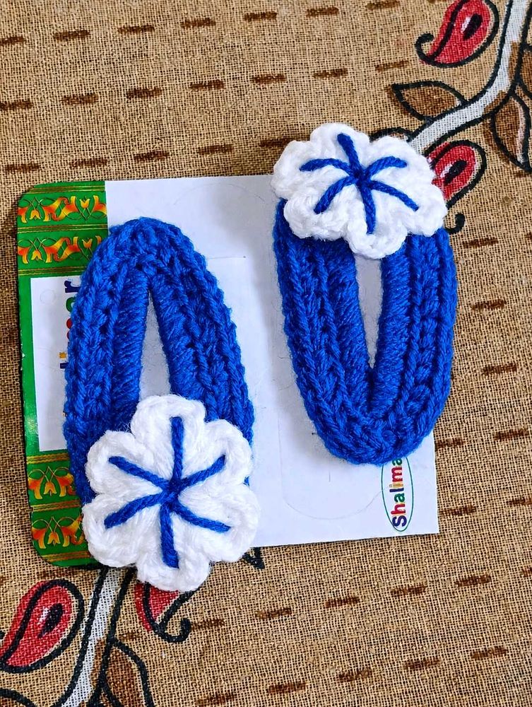 Blue &amp; White Crochet Hair Clips Set