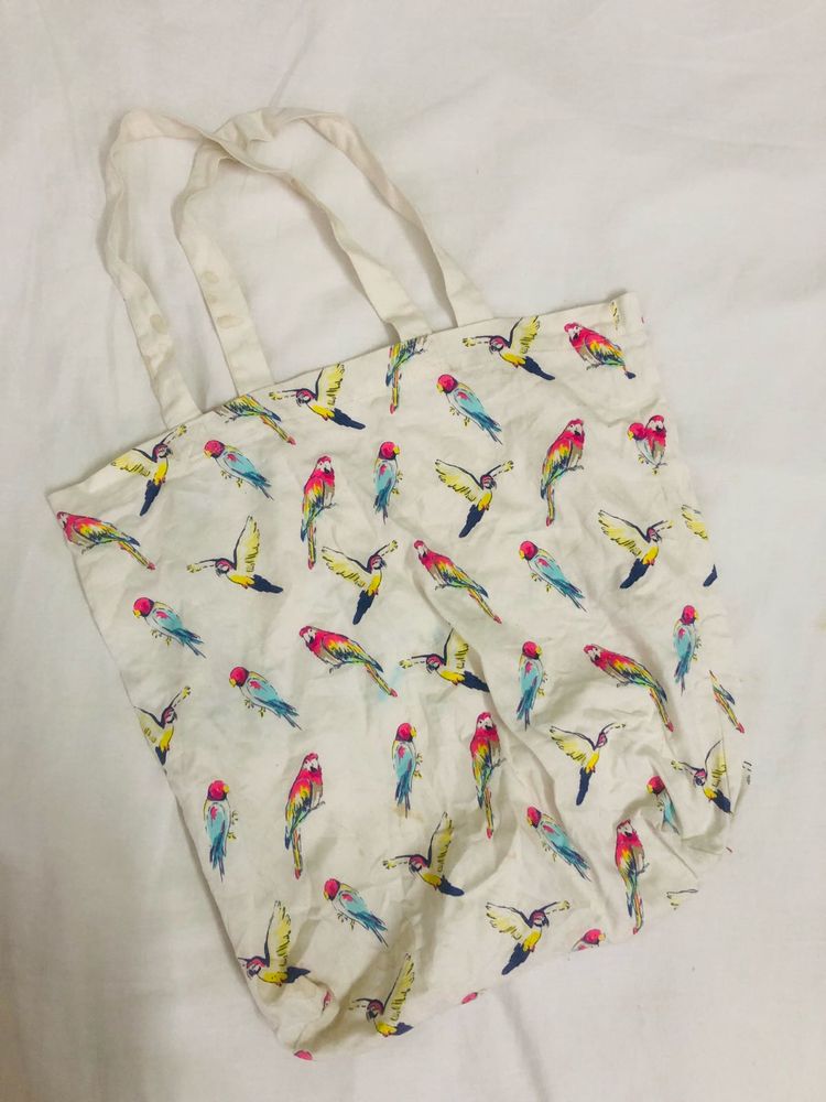 Imported Bird Print Tote Bag