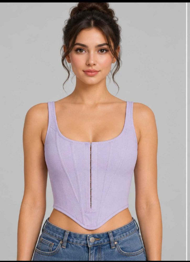 Lilac Corset Top with Hook-and-Eye Closure