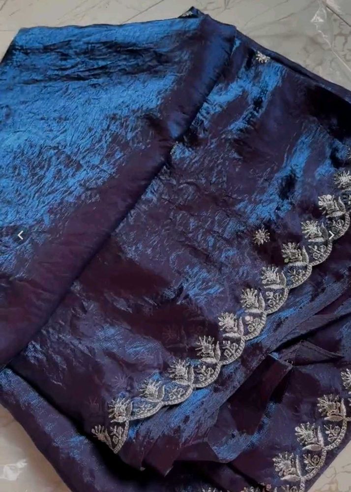 Embroidered Blue Silk Saree gift hampers