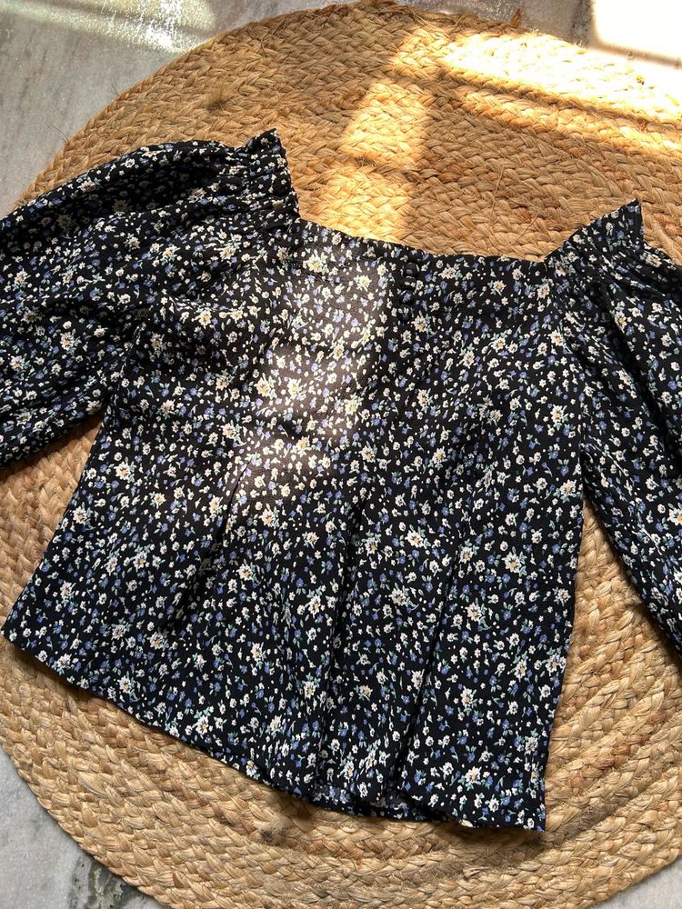 Floral Puff Sleeve Off-Shoulder Top
