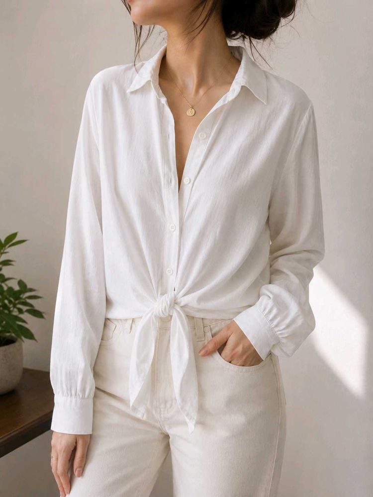 White Tie-Front Shirt