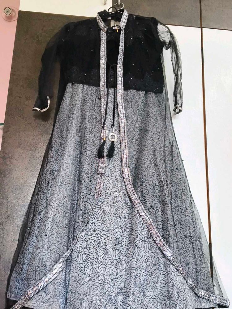 Women's Black &amp; Silver 4-Piece Western Lehenga Set