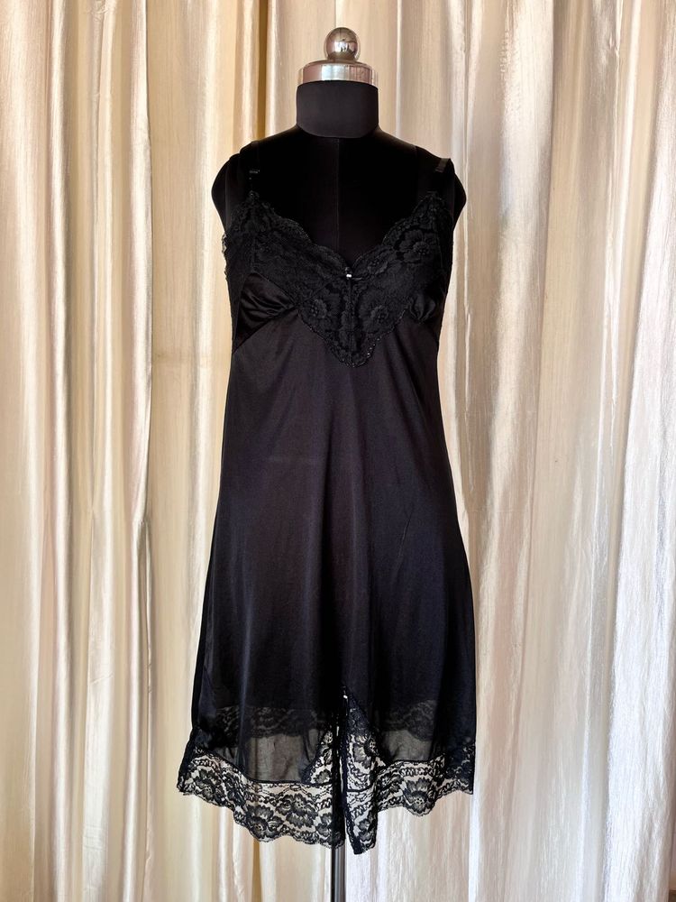 Black Lace Trim Slip Dress