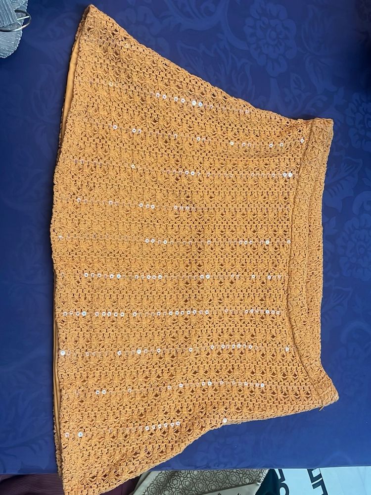 Orange Sequin Crochet Skirt