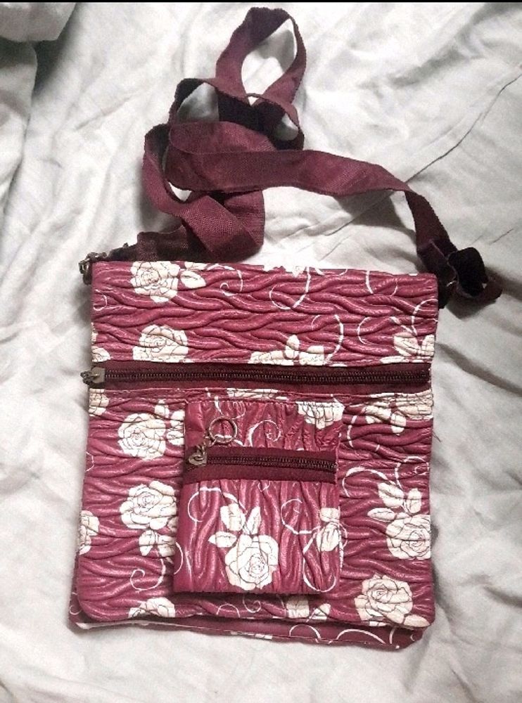 Small Zipper Purse Crossbody Maroon Slingbag Women