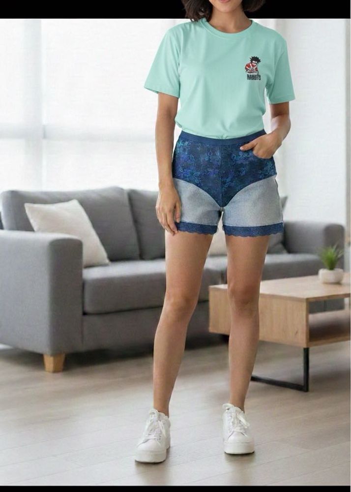 Naruto Graphic Tee and Denim Shorts Set