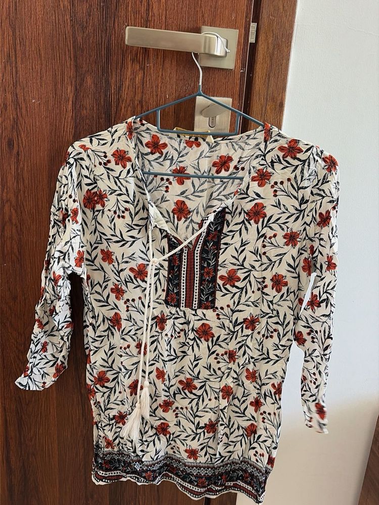 Boho Floral Print Tunic Top