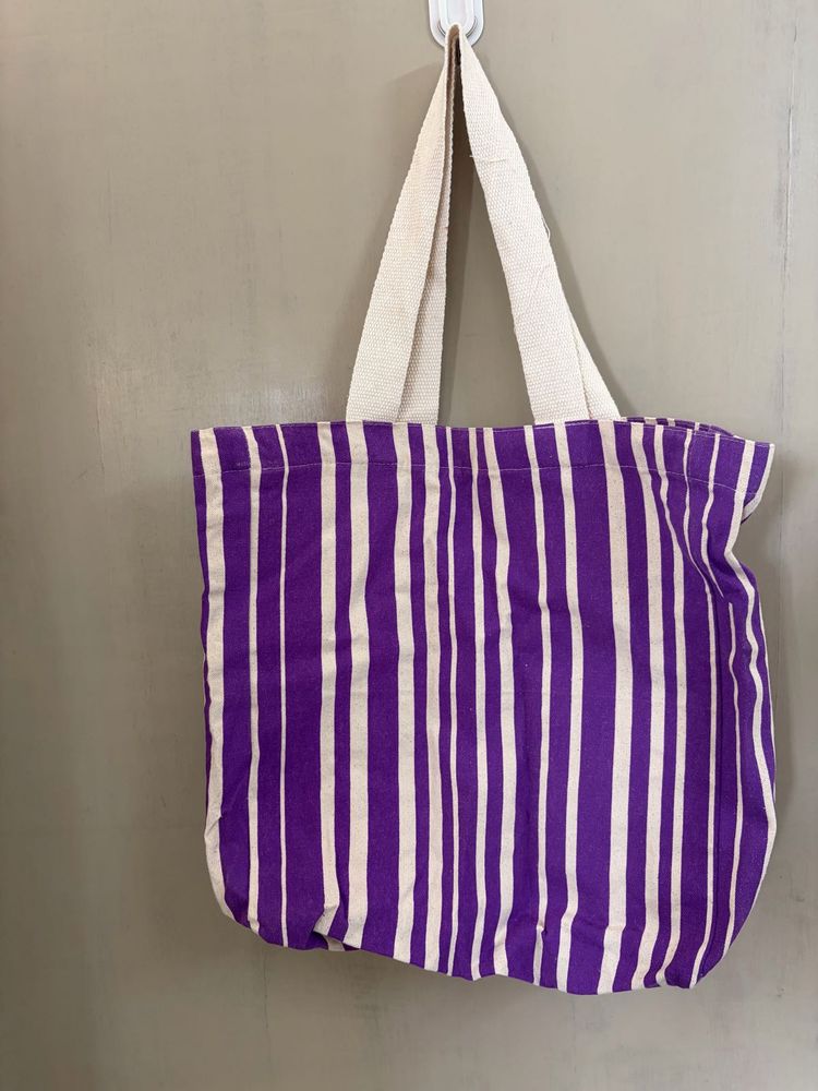 Purple Striped Tote Bag