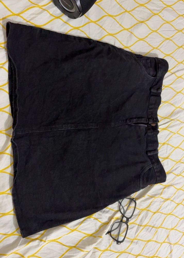 Black Denim Mini Skirt