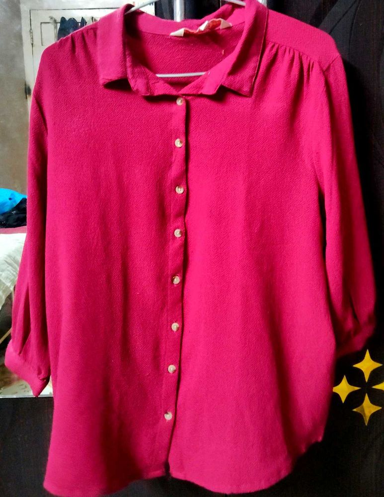 Vibrant Pink Collared Button-Up Shirt