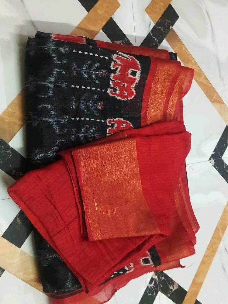 Black &amp; Red Elephant Print Saree