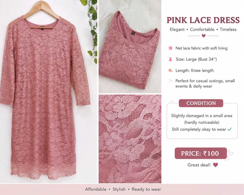 Elegant onion  Pink Lace Dress