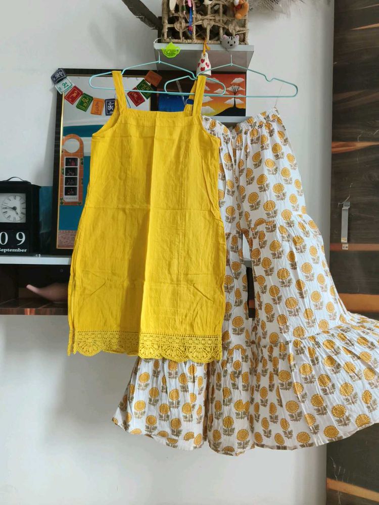 Yellow Kurta Set with Printed Palazzo