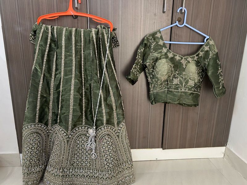 Green Embroidered Lehenga Choli
