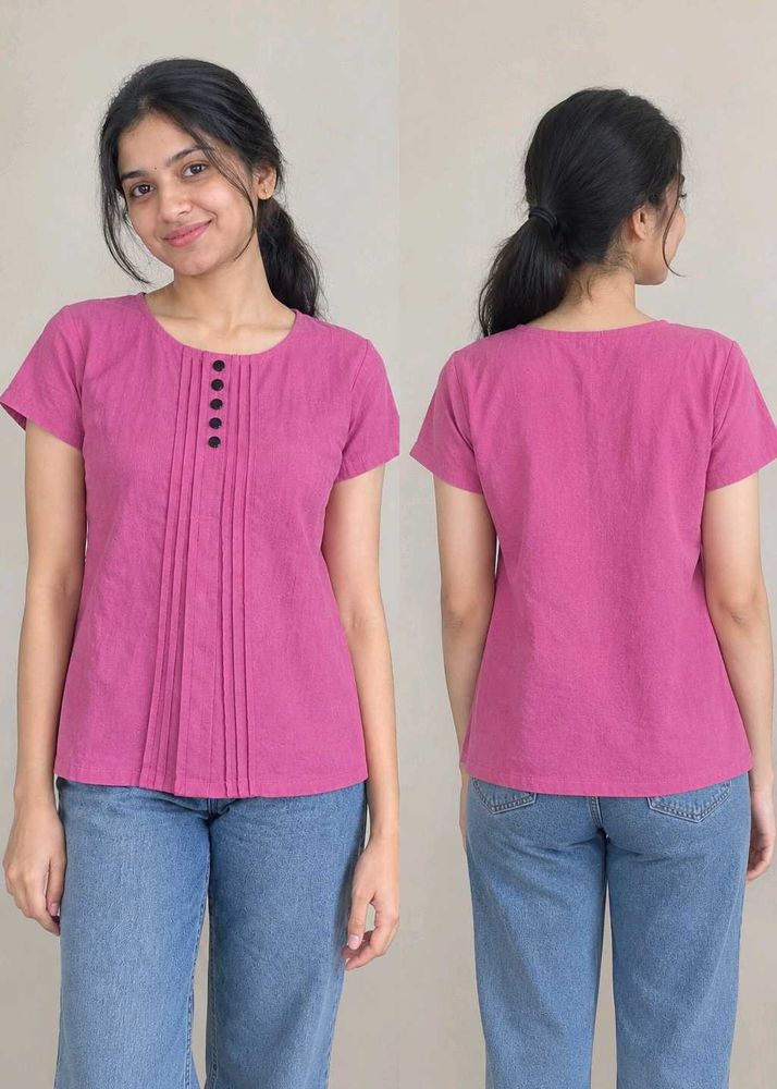 Pink Pleated Short Sleeve Top