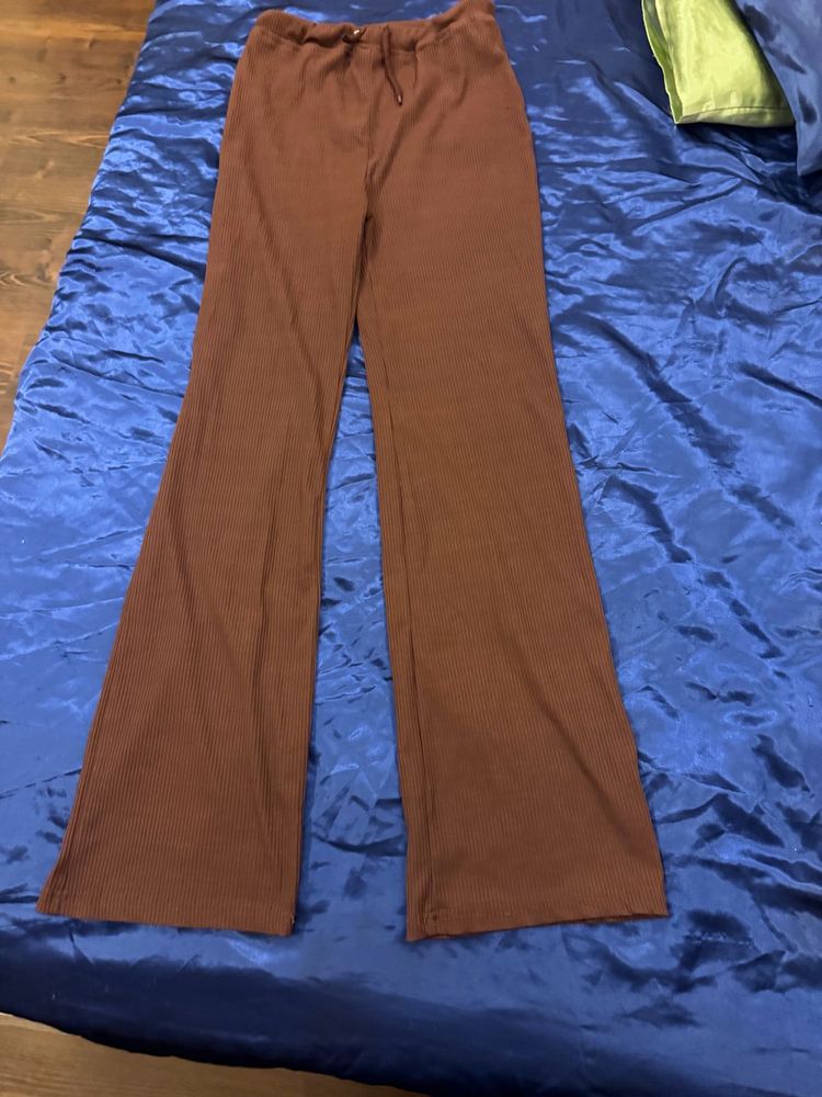 Brown Ribbed Flare Pants