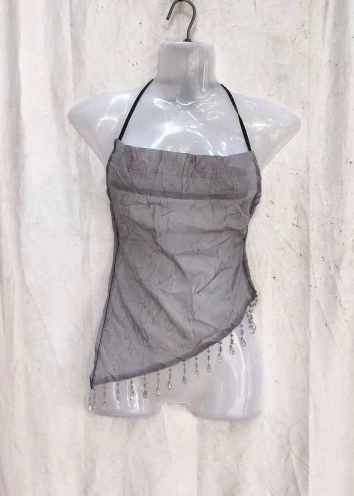 68. Sheer Beaded Halter Top