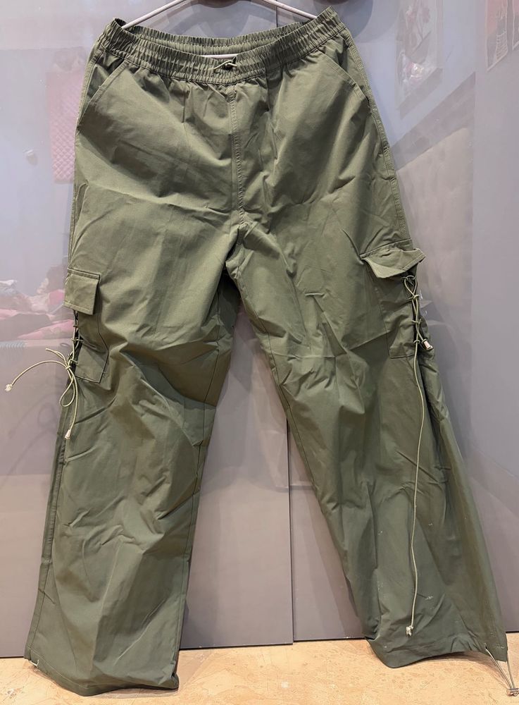 Olive Green Parachute Cargo Pants