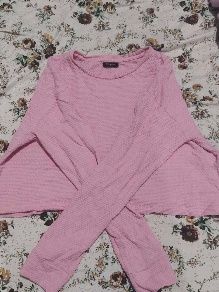 Pink Textured Long Sleeve Top