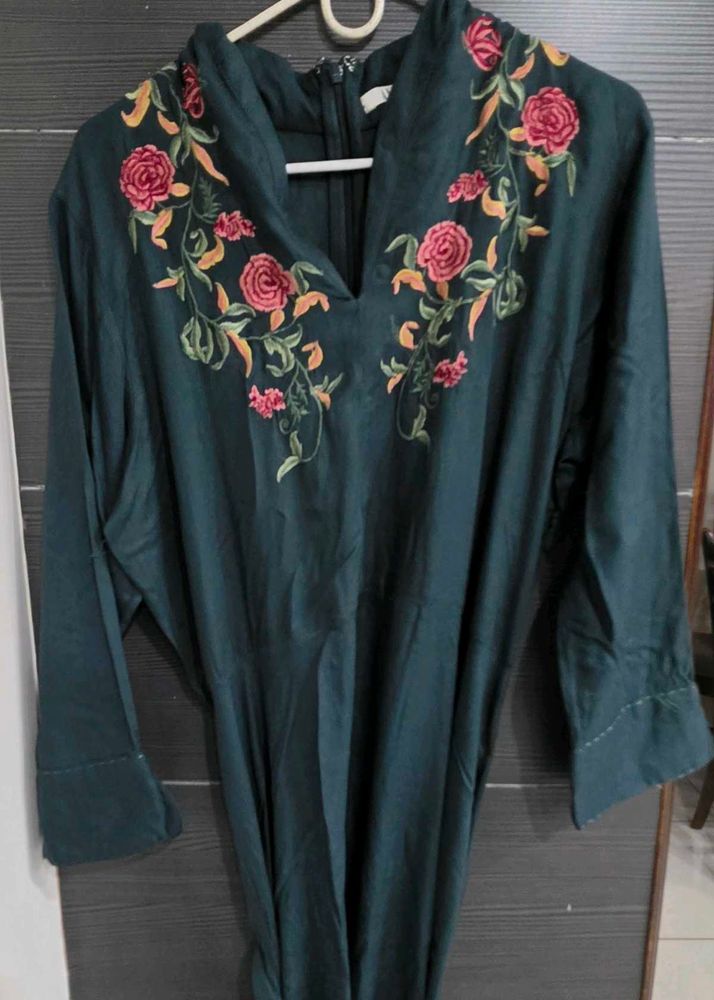 Embroidered Teal Long dress