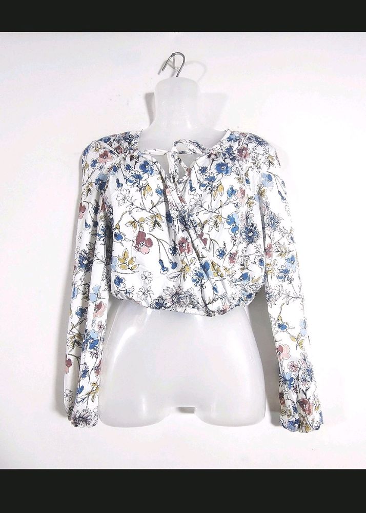 Floral Print Tie-Front Crop Top