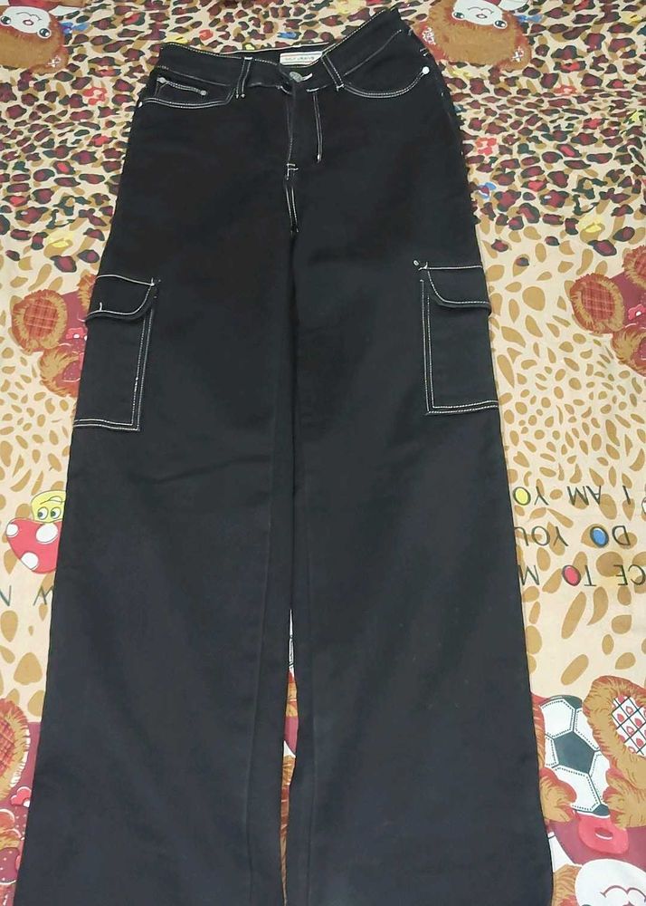 Black Wide Leg Cargo Pants