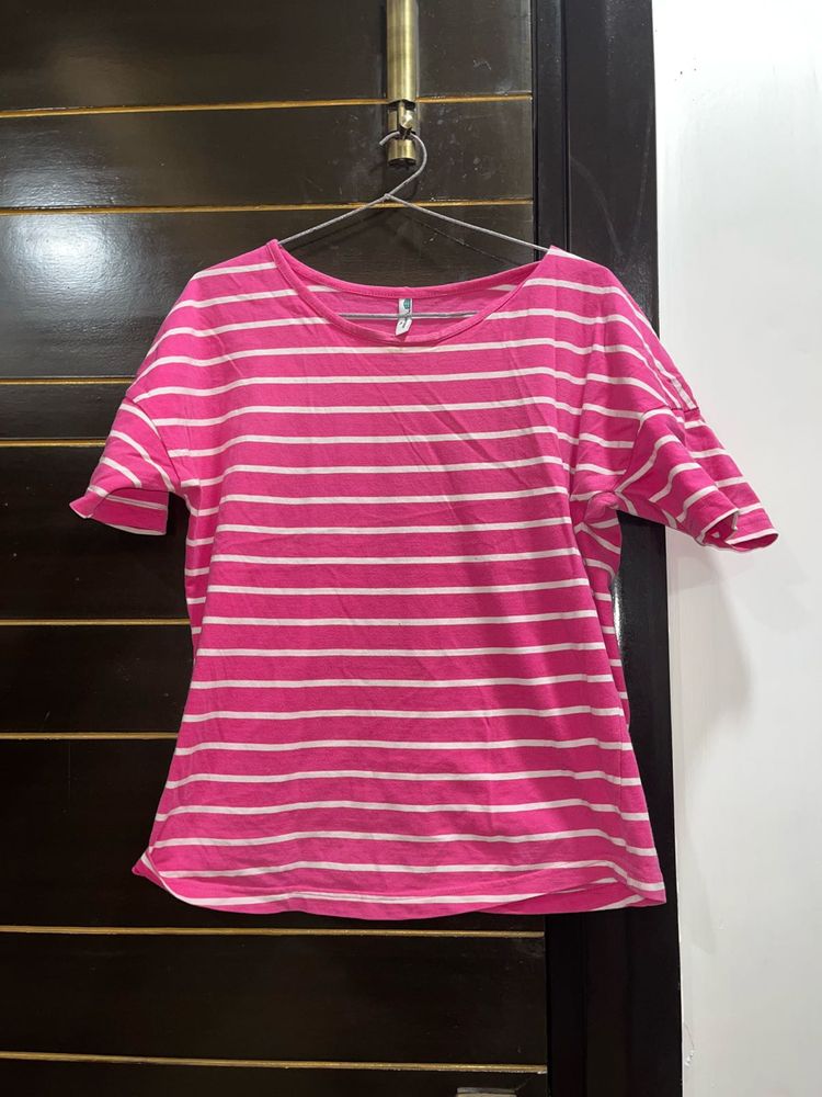 Pink and White Striped T-Shirt