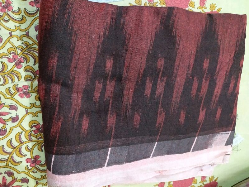 Maroon Sambalpuri Print Khadi Saree