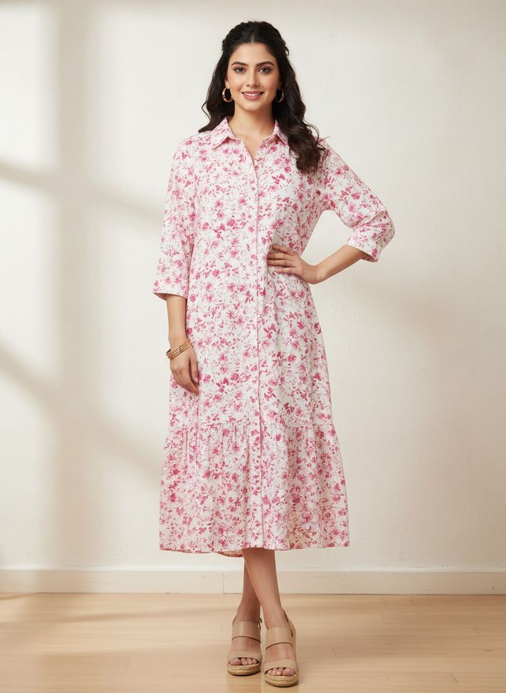 Floral Print Button-Up Midi Dress