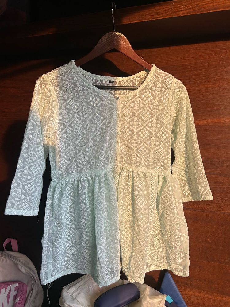Mint Green Lace Peplum Top size-M