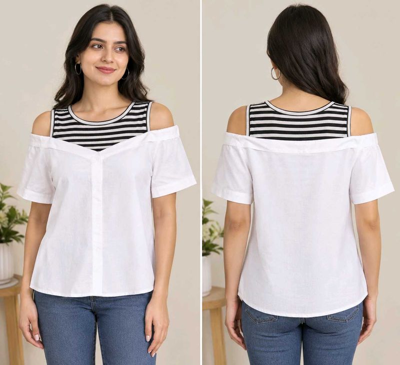 Chic Cold Shoulder Striped Top