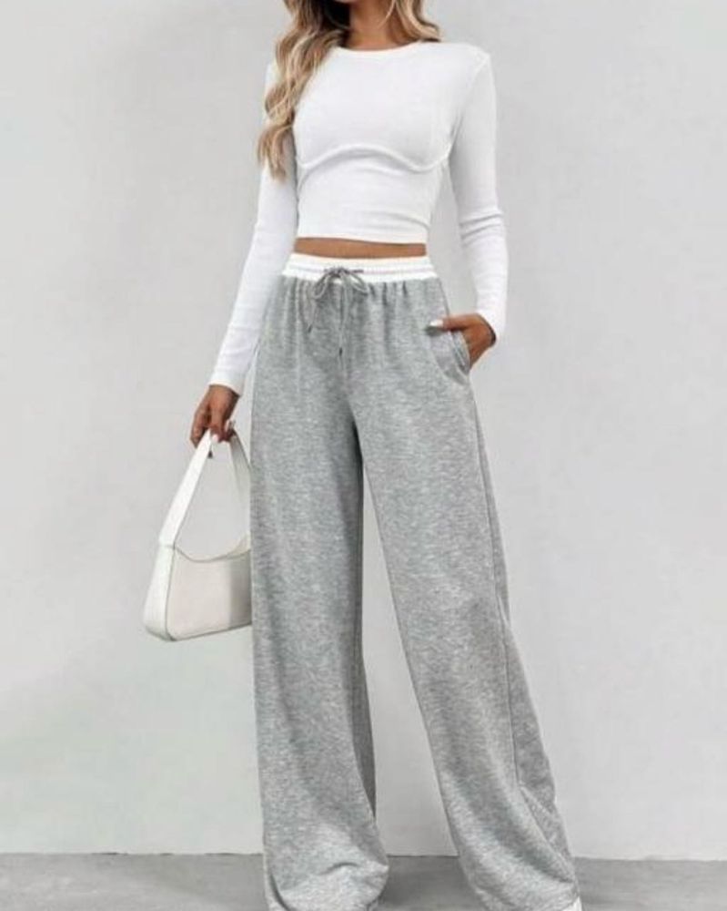 Stylish Grey Wide Leg Lounge Pants