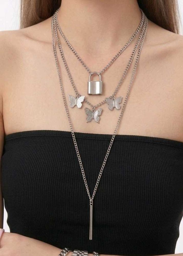 Layered Butterfly Lock Necklace