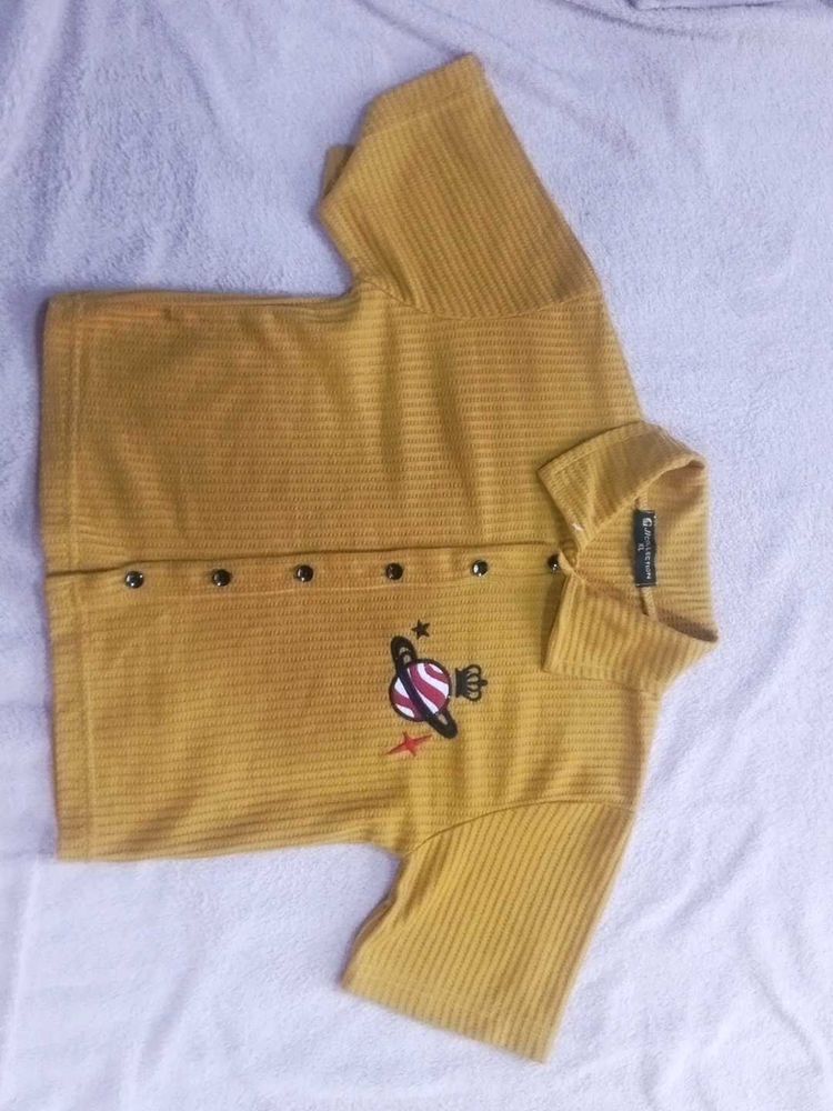 Mustard Yellow Graphic Print Collared Top