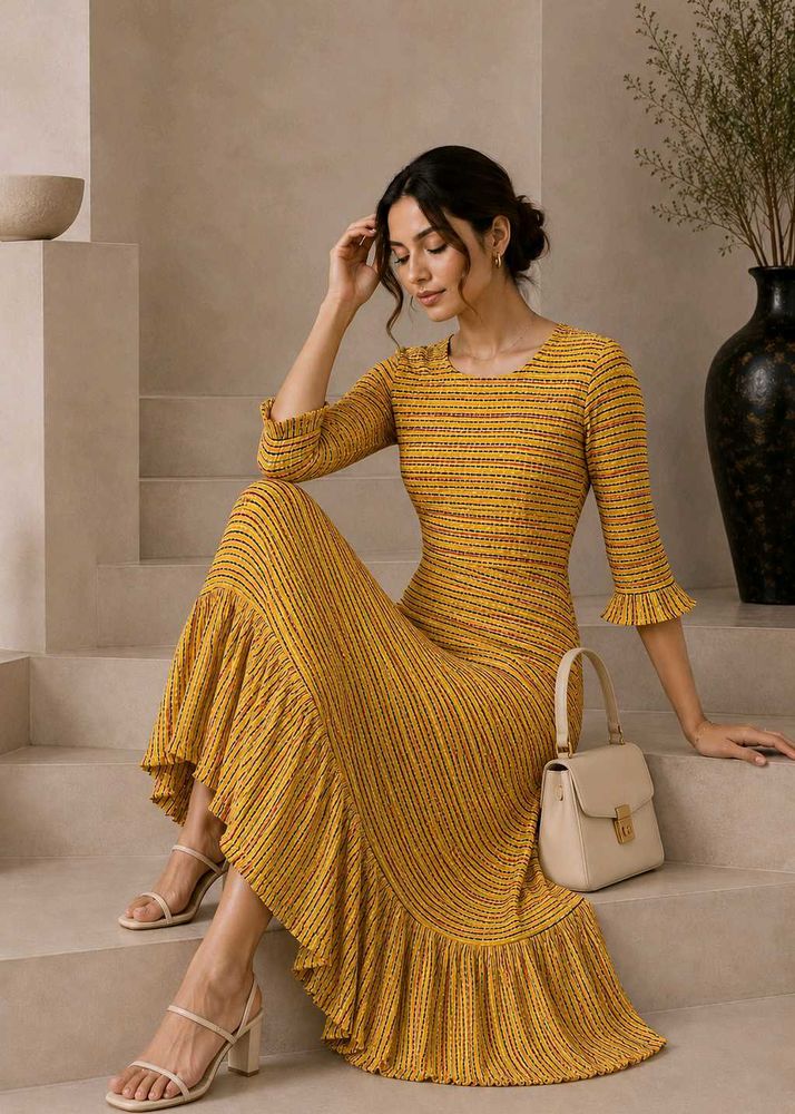 🏷️ Pinterest-Style Mustard Maxi Dress 🎀