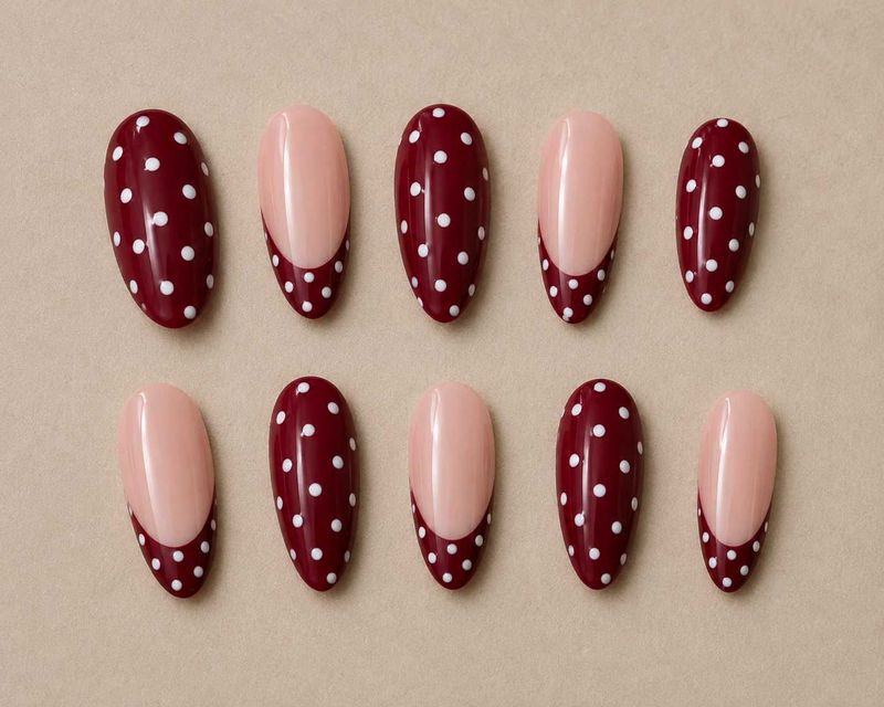 Handmade Customizable Maroon Polka Dot Nails💅♥️.