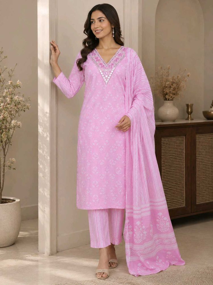 Elegant Pink Printed Kurta Set - 40 Bust