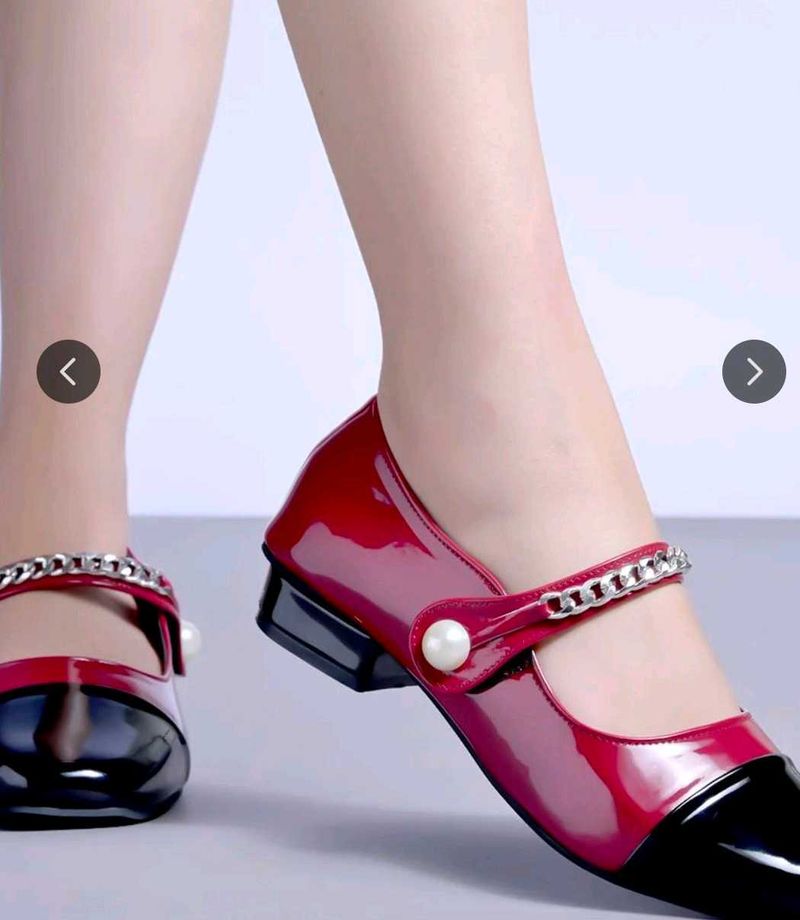 Red &amp; Black Patent Mary Janes with Chain Detail