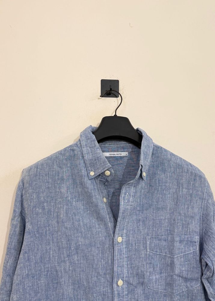 Men's Blue Linen Blend Button-Down Shirt