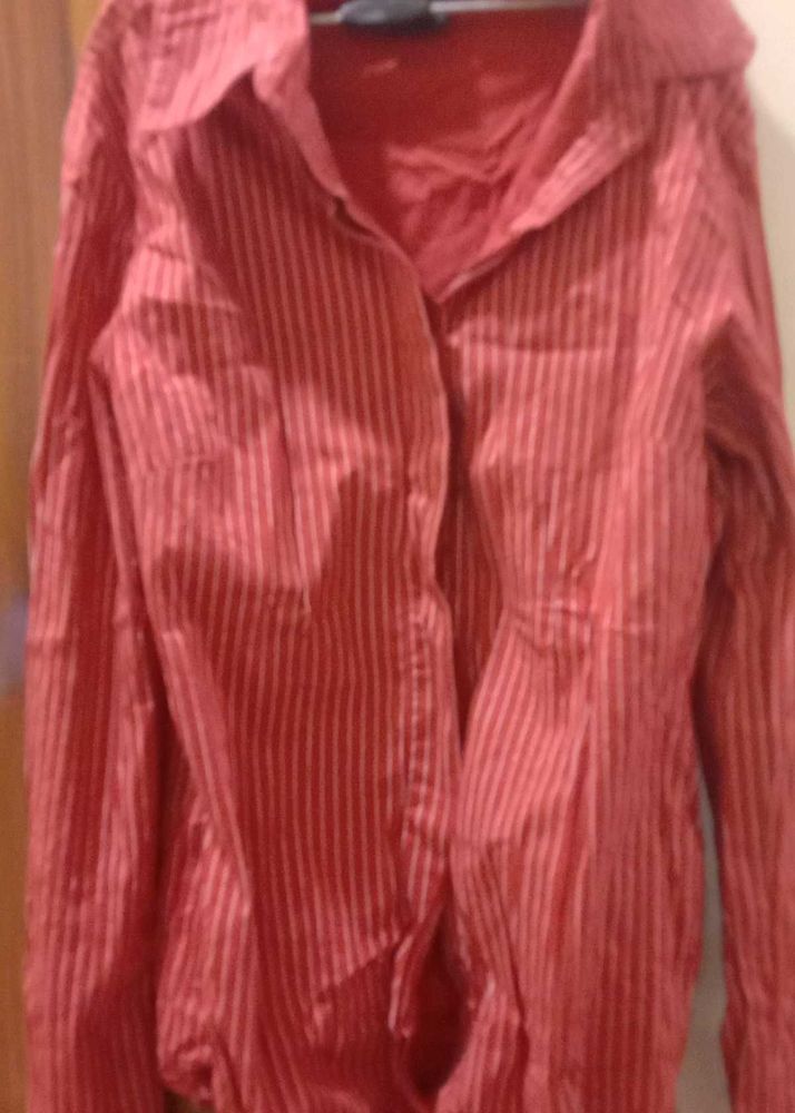 Red Striped Button-Up Shirt