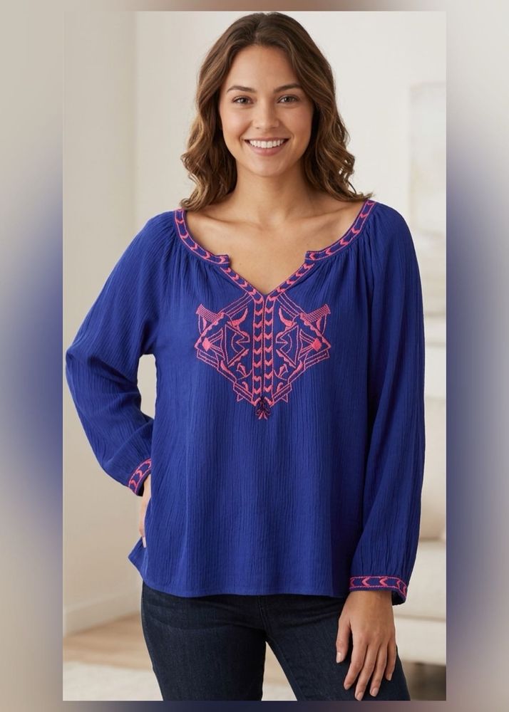 Embroidered Blue Kurta Top