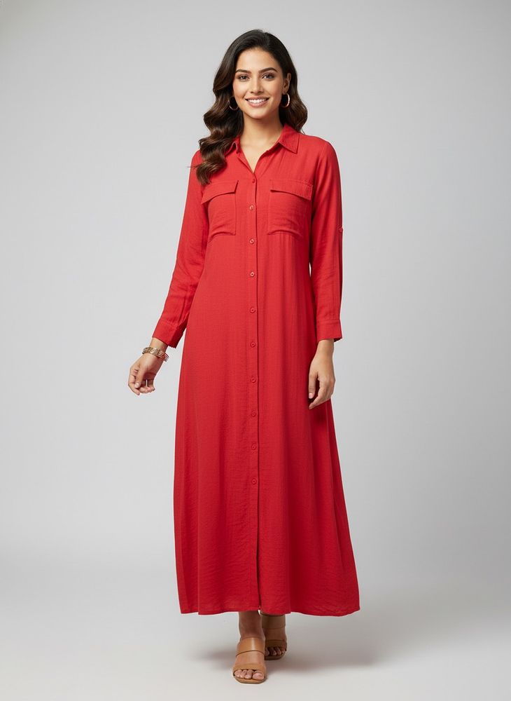 classic red shirt maxi dress