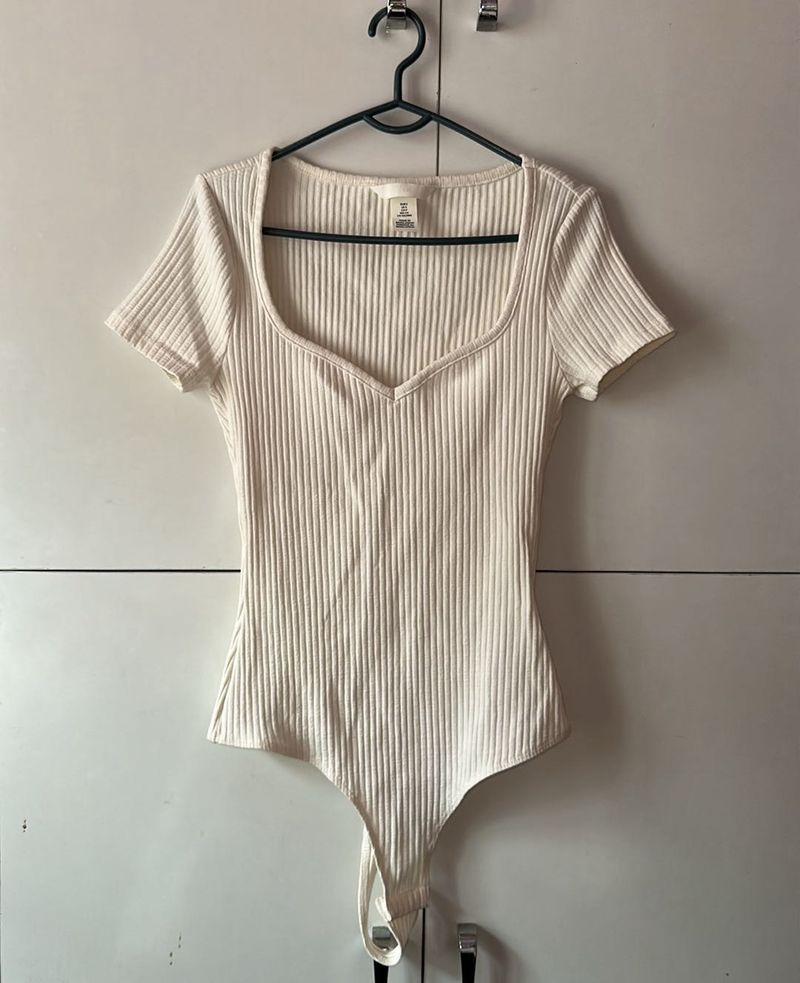 Ribbed milky white Bodysuit